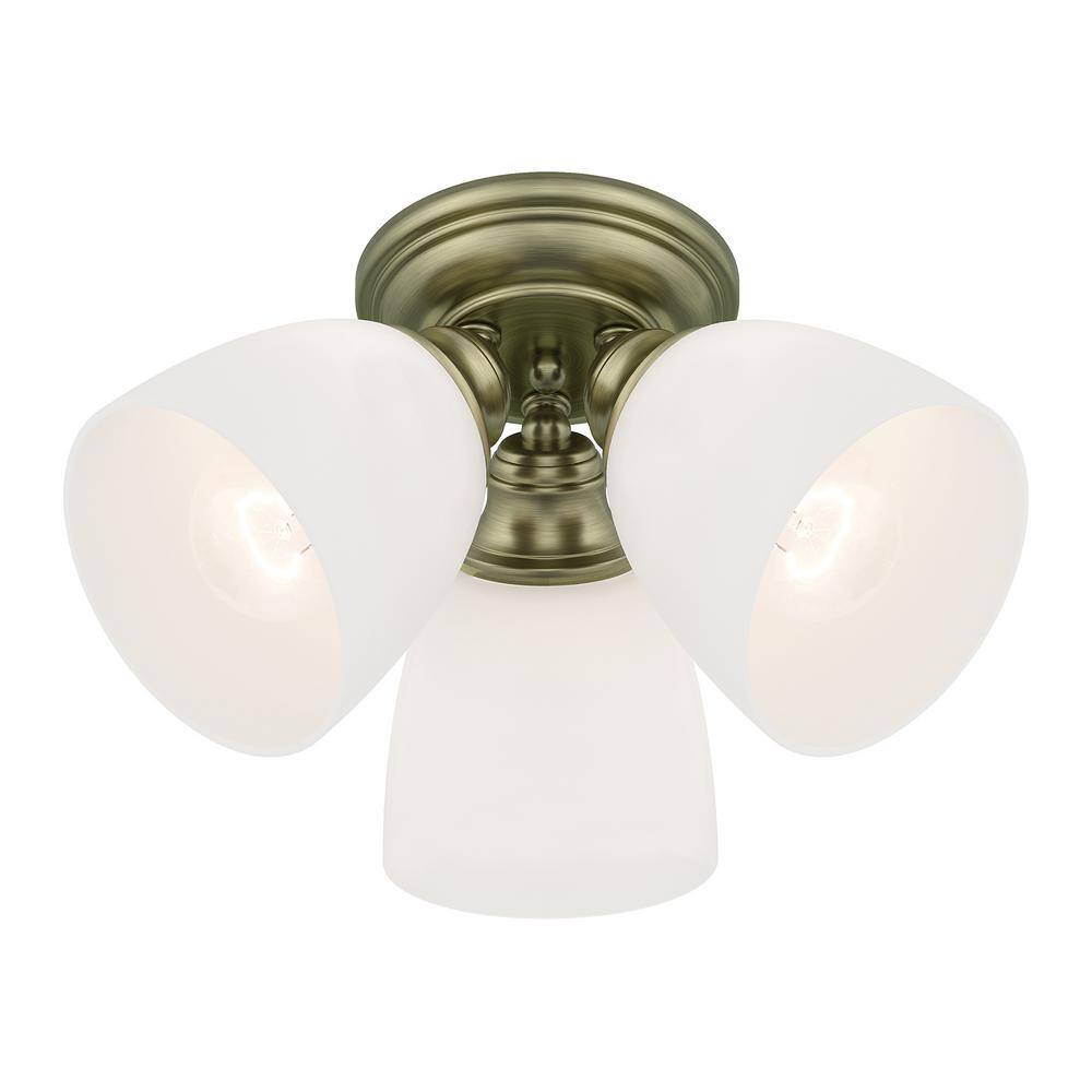 Somerville Antique Brass 3-Light Flush Mount with Satin Opal White Glass