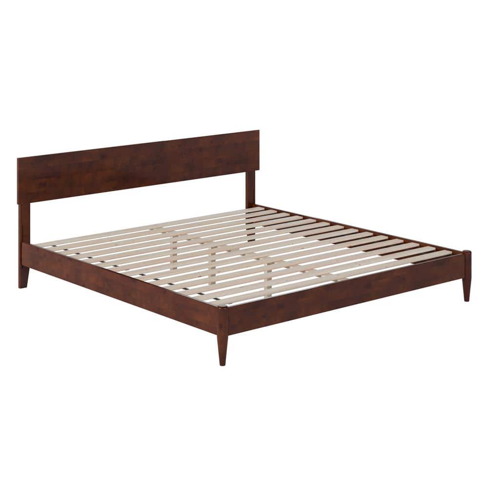 Aria King Walnut Wood Low Profile Platform Bed with Headboard