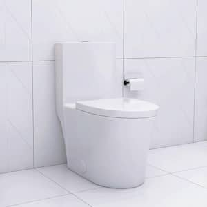 12 in. 1-piece 1.1/1.6 GPF Dual Flush White-2 Porcelain Elongated Toilet in UF Heavy Duty Soft Close Seat Included