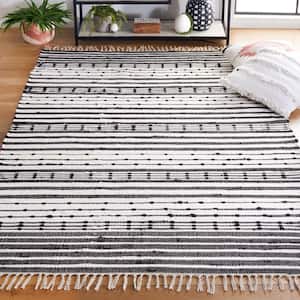 Striped Kilim Black Ivory Doormat 3 ft. x 5 ft. Border Striped Area Rug