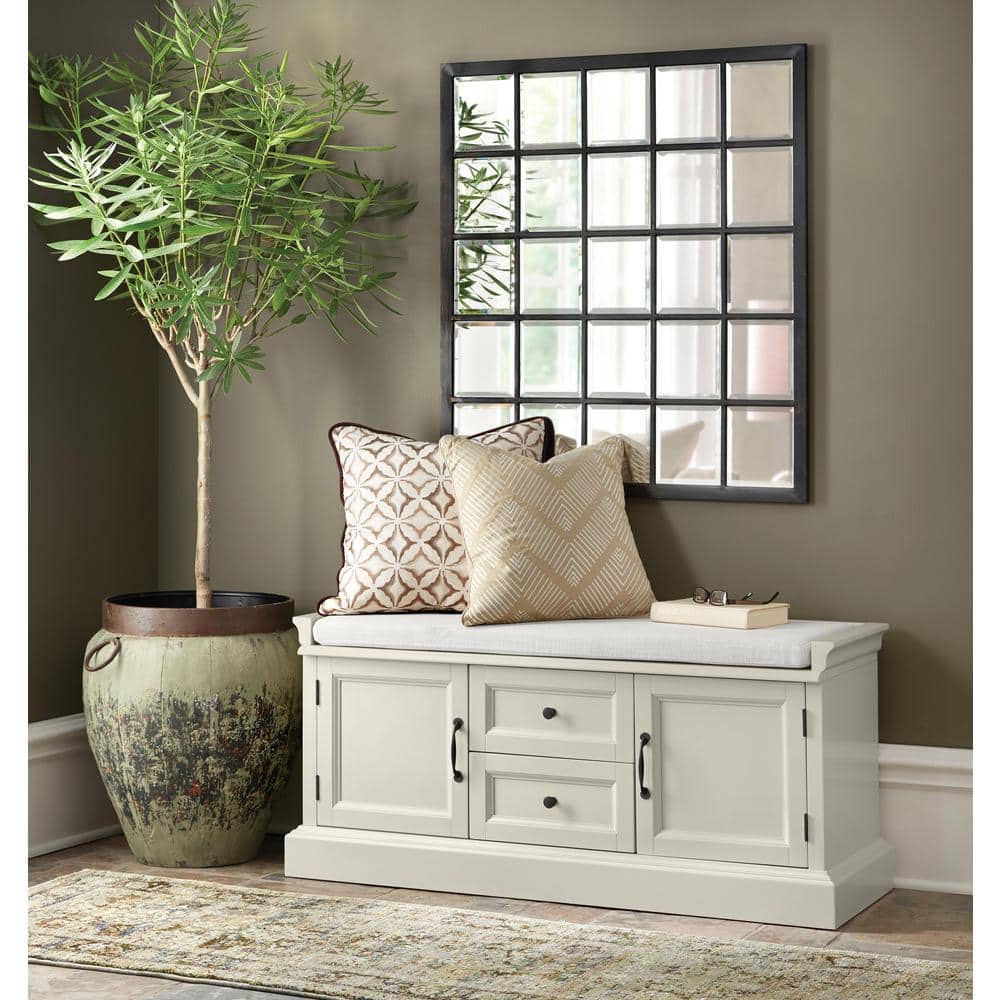 Royce Off White  46.75 in. Entryway Bench with Storage
