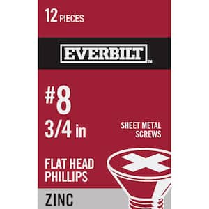 #8 x 3/4 in. Phillips Flat Head Zinc Plated Sheet Metal Screw (12-Pack)