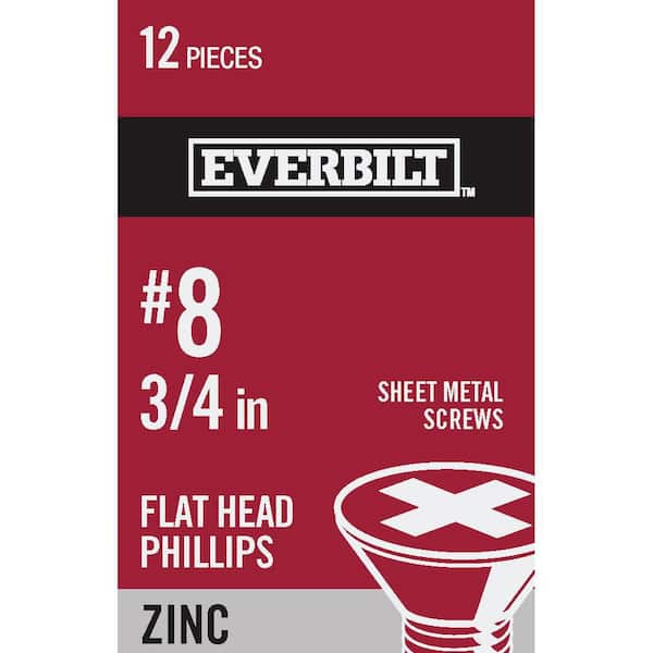 Everbilt #8 x 3/4 in. Phillips Flat Head Zinc Plated Sheet Metal Screw (12-Pack)