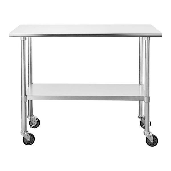 Tatayosi 24 in. x 60 in. Stainless Steel Work Table, Kitchen Utility Table w/Caster Wheels for The Kitchen, Restaurant, Cafeteria