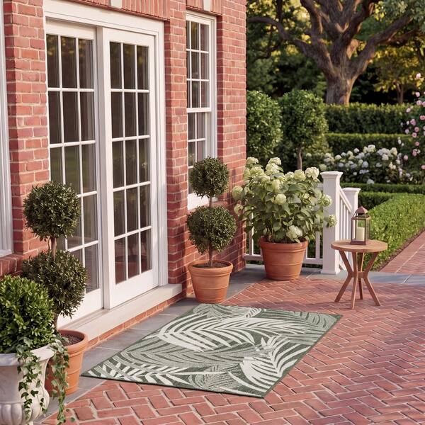 Beach House 3 ft. x 5 ft. Green/Ivory Leaf BHS294Y Area Rug