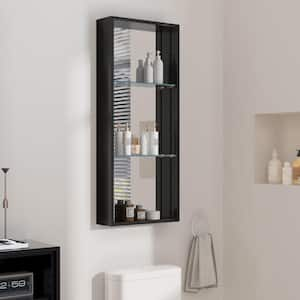 16 in. W x 4.4 in. D x 40 in. H Bathroom Storage Wall Cabinet in Black with with Mirror and Adjustable Shelves