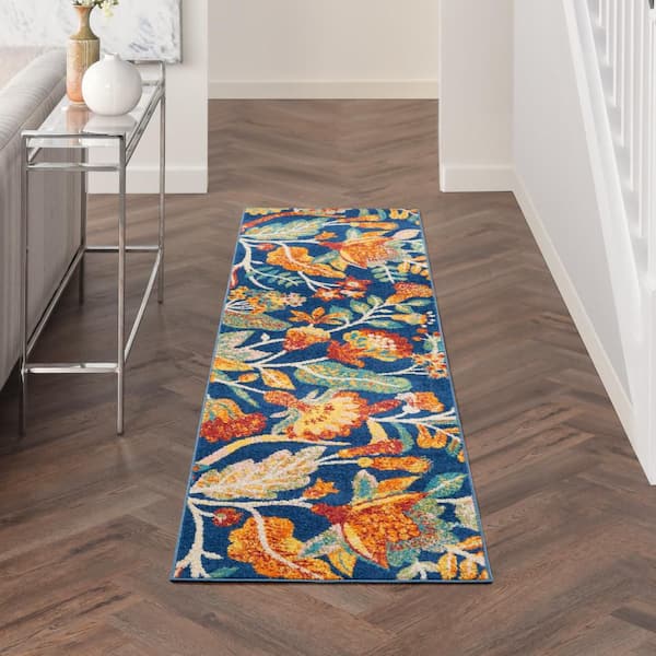 Allur Navy Multicolor 2 ft. x 8 ft. Floral Medallion Boho Kitchen Runner Area Rug