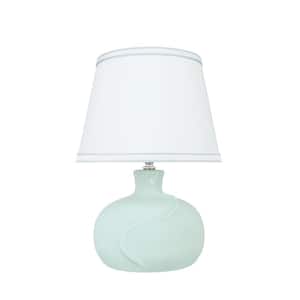 14-1/2 in. Light Blue Ceramic Table Lamp with Hardback Empire Shaped Lamp Shade in White