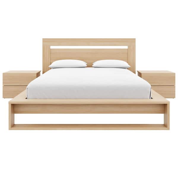 Ophelia 4-Piece Natural Blonde Oak Wood Composite Queen Size Bedroom Set