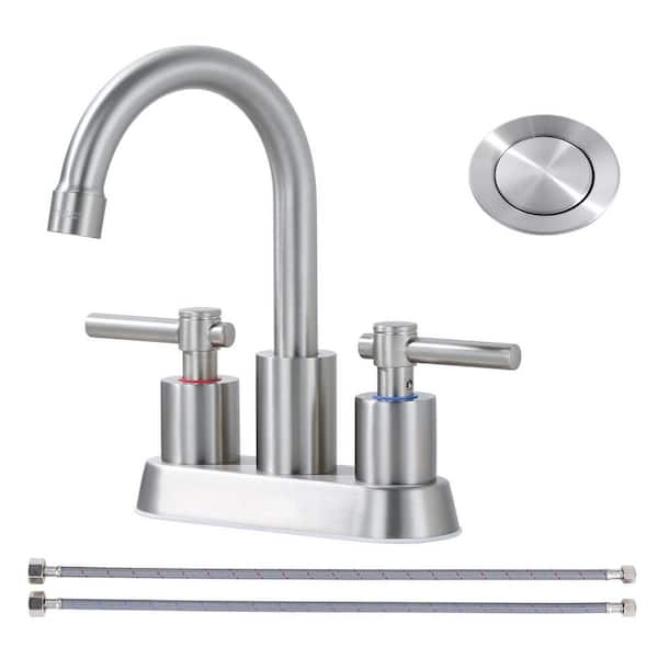 Modern Double Handle 4 in. Centerset Bathroom Faucet with Supply Lines in Brushed Nickel