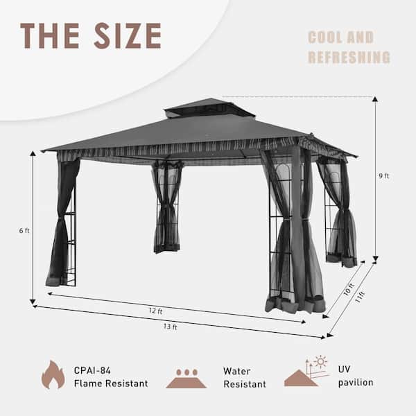 Gardenbee 13 ft. x 11 ft. Black Steel Outdoor Patio Gazebo Gardenbee 13 ft. x 11 ft. Black Steel Outdoor Patio Gazebo