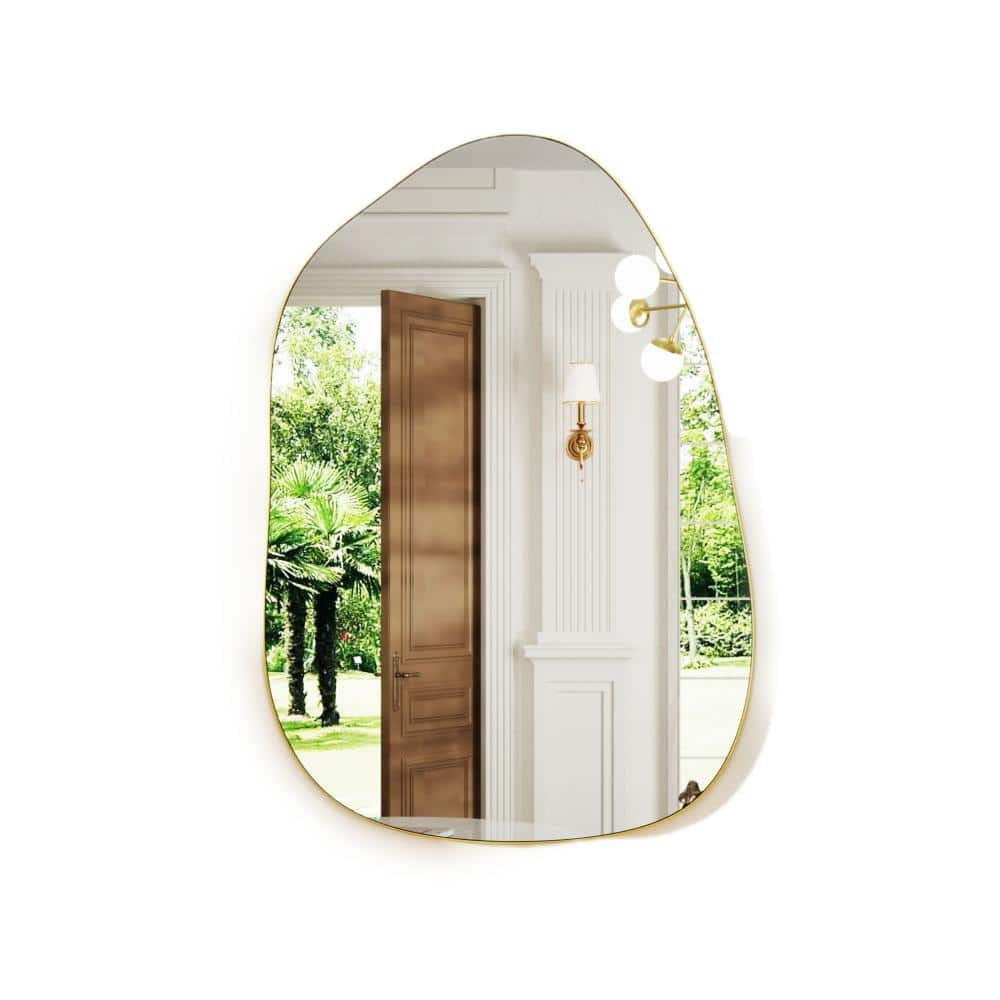 19 in. W x 27 in. H Irregular Oval Wall Metal Framed, Bathroom Vanity Mirror, in Gold, for Bedroom, Living Room price history on PriceWatchPro