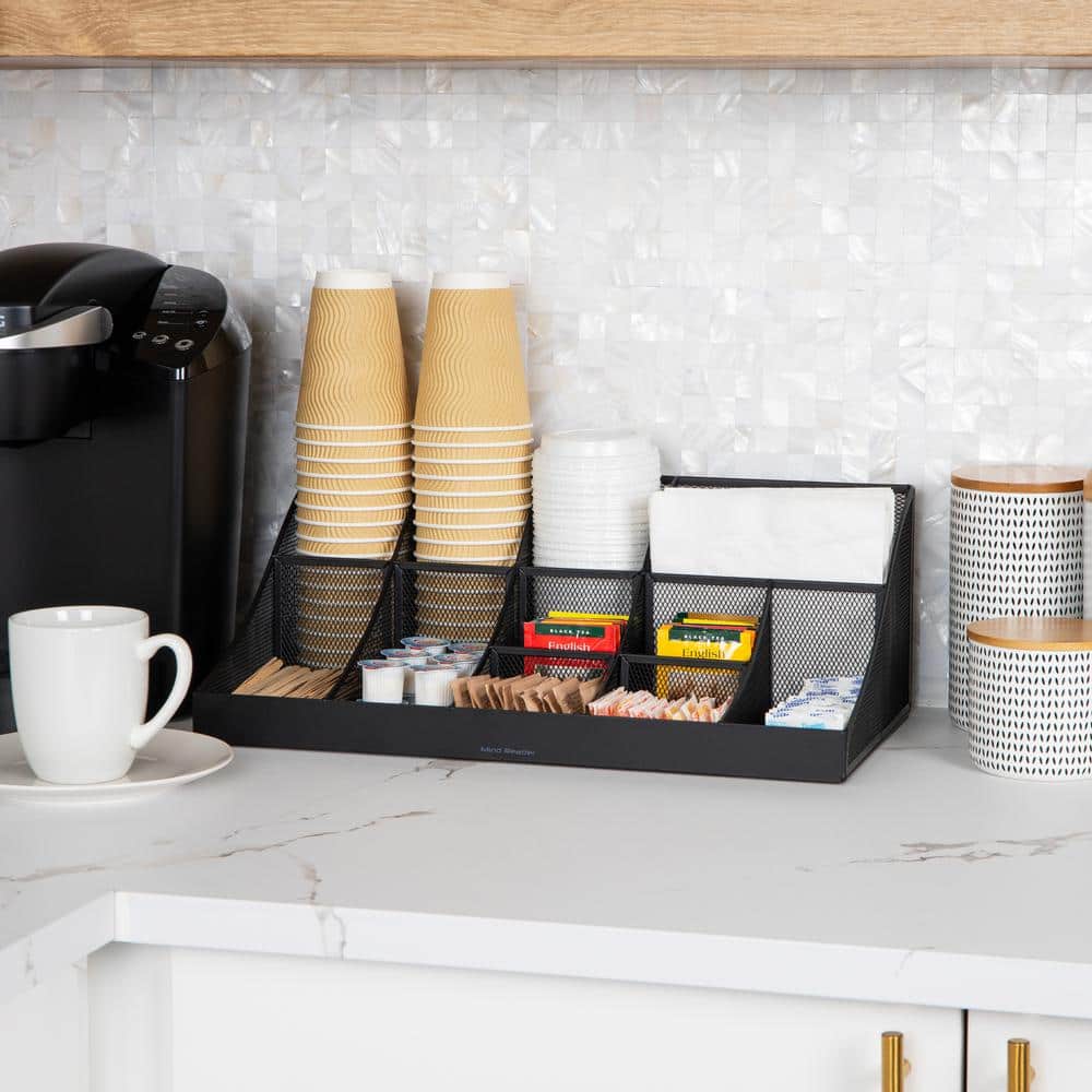 Black Mesh 11-Compartment Cup and Condiment Organizer