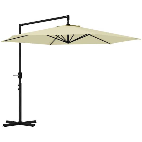 Unbranded Heavy Duty 9.5 ft. Cantilever Patio Umbrella in Beige with Crank, Cross Base, Air Vent, UV Fabric and Robust Steel Frame