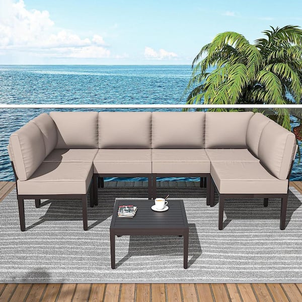 7-Piece Metal Outdoor Sectional Set with Cushion Sand