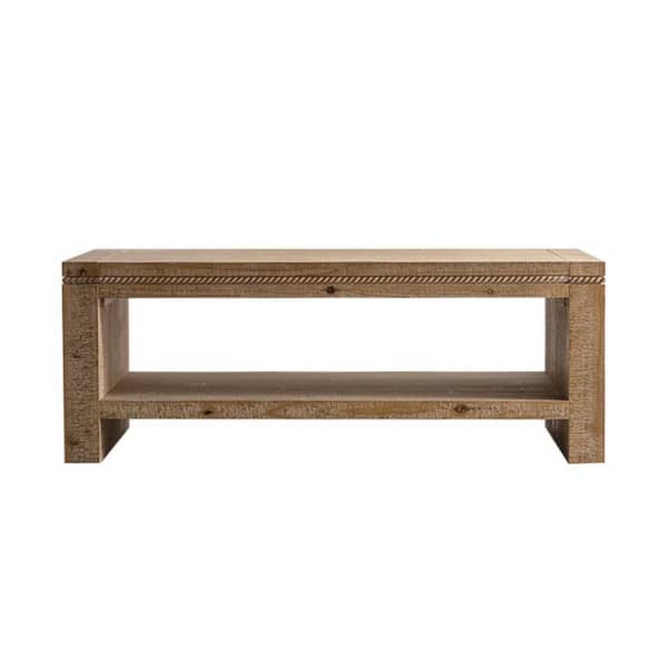 47.24 in. Natural Rectangle Solid Wood Coffee Table, Rustic 2-Tier Coffee Table with Storage Shelf for Living Room
