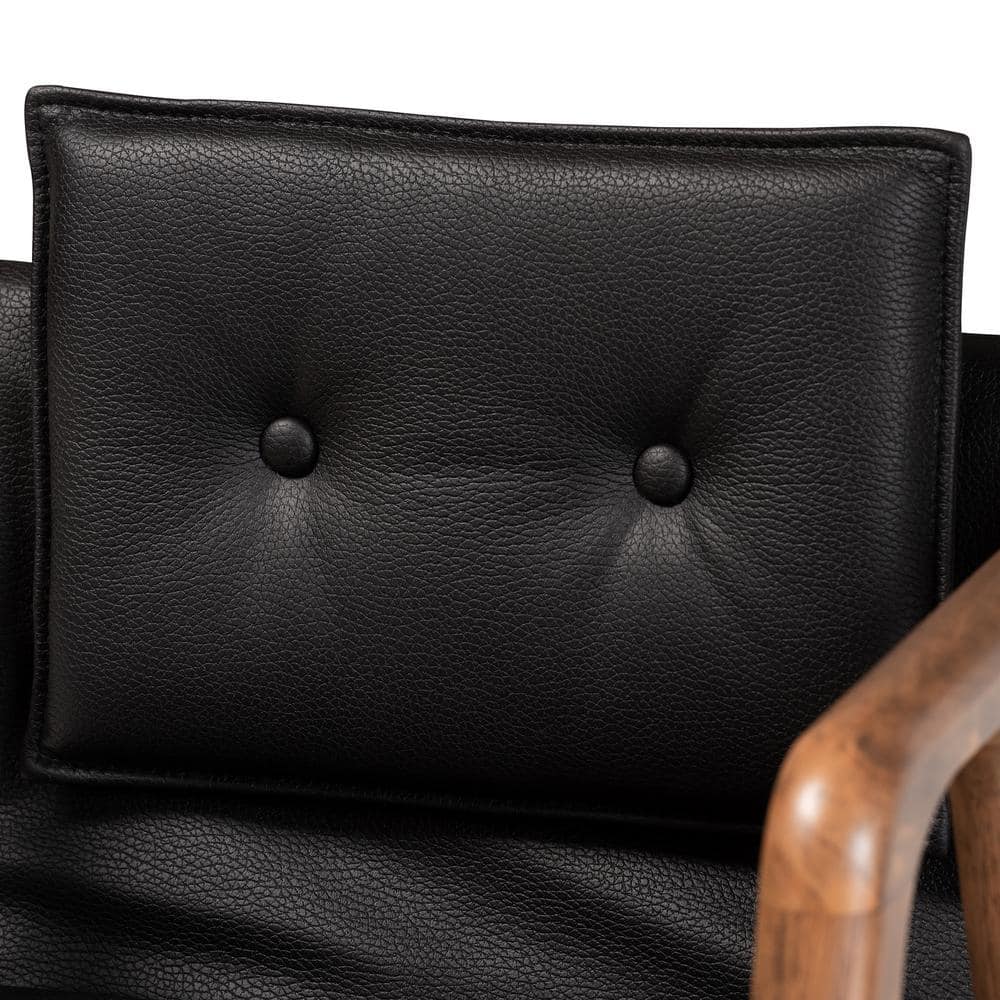 Walnut Brown & Black Faux Leather 7-Piece Dining Set with Button-Tufted Chairs
