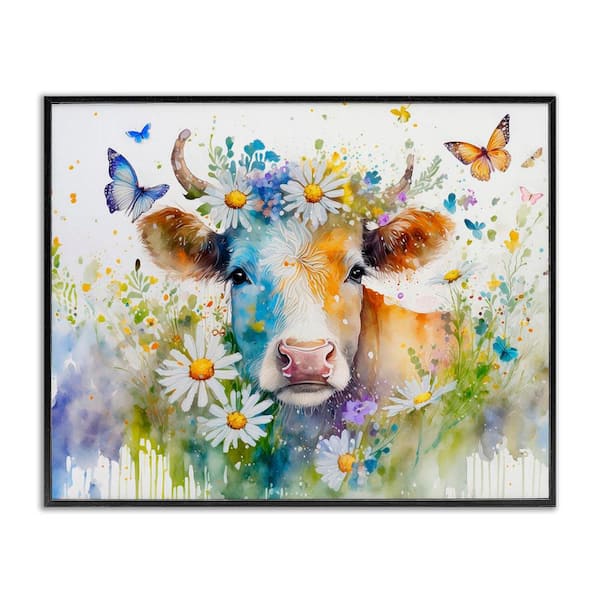 Stupell Industries Modern Cottage Cow by Alina Georgescu Black Framed Animal Giclee Art Print 11 in. x 14 in.