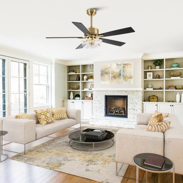 52 in. Gold LED Downrod Mount Standard Ceiling Fan with Lights, 6-Speed, and Remote Control Included