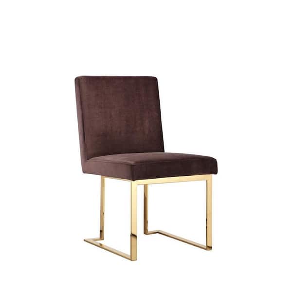 Benjara Brown and Gold Velvet Metal Frame Dining Chair (Set of 2)