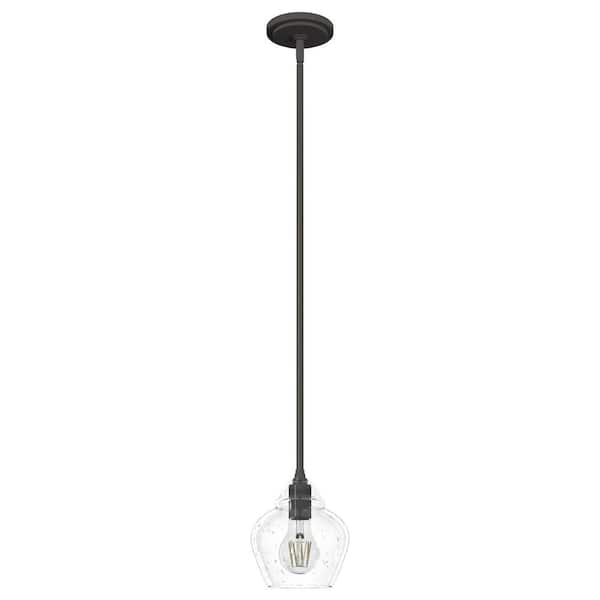 Dunshire 1-Light Noble Bronze Island Mini-Pendant Light with Clear Seeded Ginger Jar Glass Shade