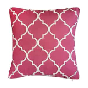 Fuchsia/White Oversized Embroidered Quarterfoil Indoor/Outdoor 20 x 20 Decorative Pillow