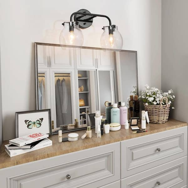 Bathroom Vanity Light Minimalist Modern Ultra-Thin LED Vanity Bathroom Light Bar Wall Sconce Wall Light Over Medicine Cabinet, Brushed Black/ Whi