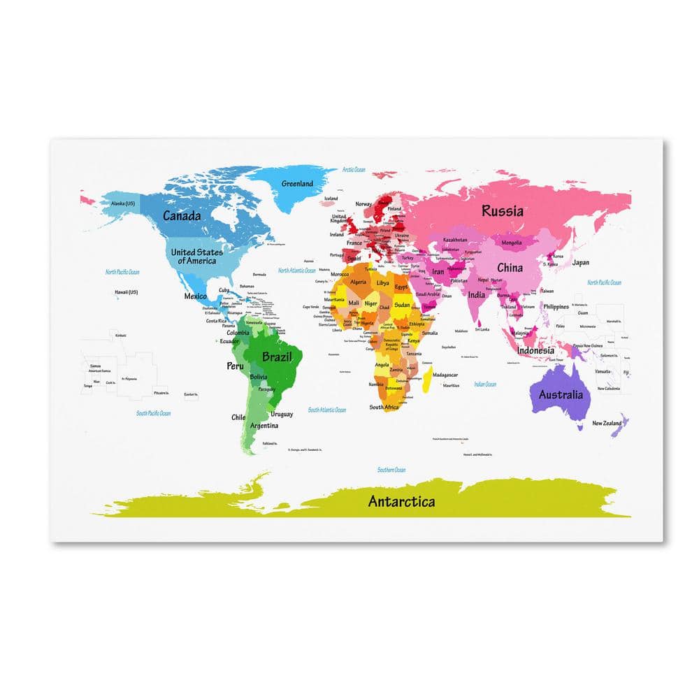 Trademark Fine Art -Michael Tompsett 'World Map for Kids II' Canvas Art