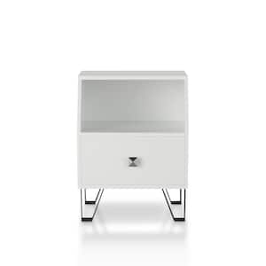 Berland 15.75 in. White Rectangle Wood End Table with 1-Drawer