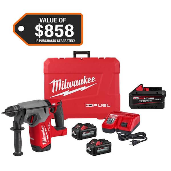 M18 FUEL 18V Lithium-Ion Brushless 1 in. Cordless SDS-Plus Rotary Hammer Kit with Two 6.0 Ah Batteries & 8.0 Ah Battery