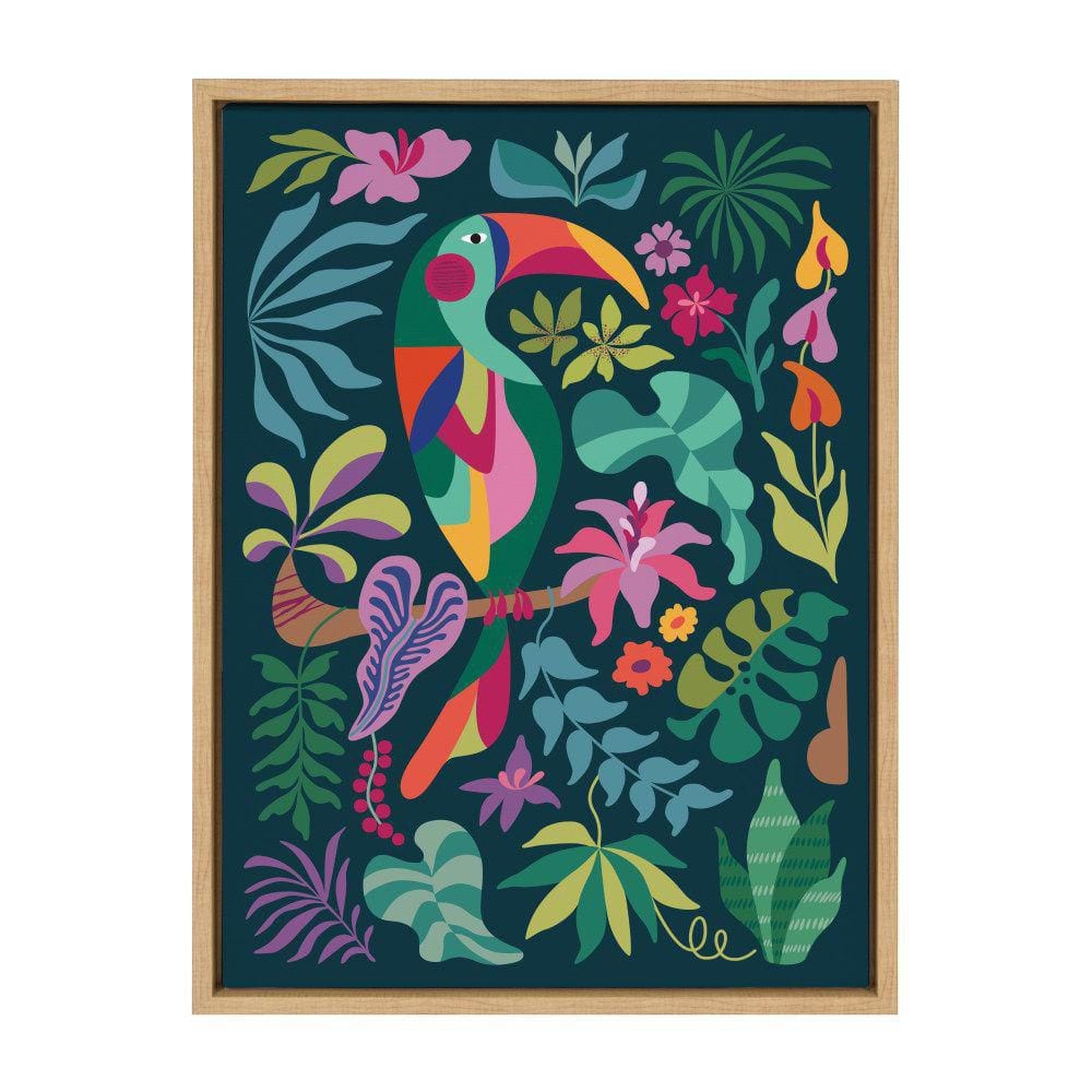 Colorful Tropical Toucan Canvas Print with Natural Frame, 18x24
