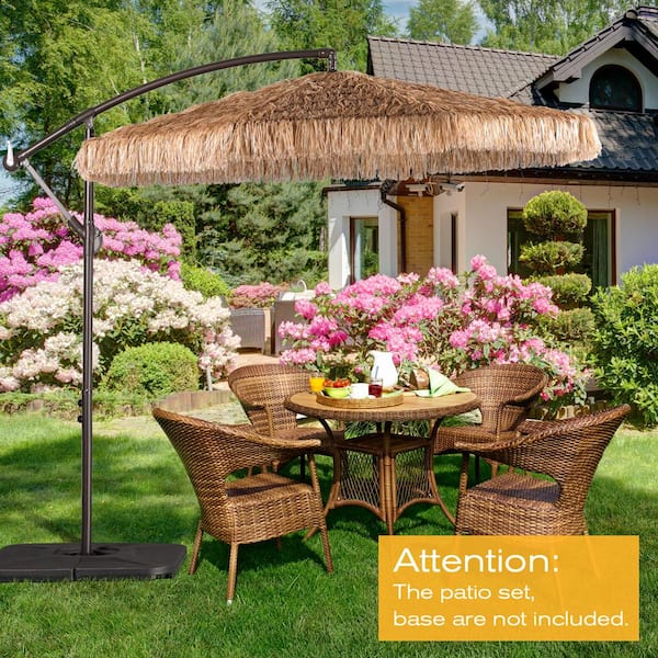 Aoodor 10 ft. Outdoor Thatched Cantilever Patio Umbrella in Aoodor 10 ft. Outdoor Thatched Cantilever Patio Umbrella in