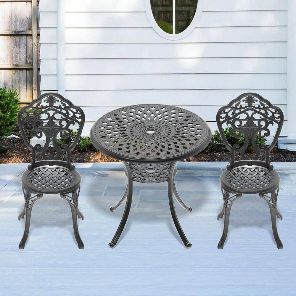 3-Piece Rust Resistant All-Weather Cast Aluminum Outdoor Dining Chairs Furn