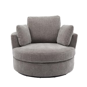 42.2 in. W Gray Chenille Swivel Accent Barrel Chair Oversized Arm Chair with 3 Pillows