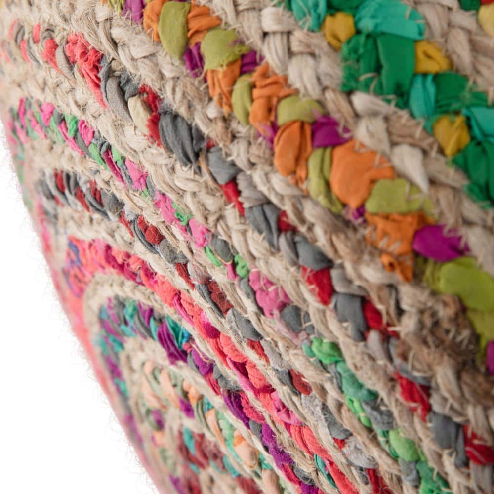 Margo Boho Hand-Braided Jute & Cotton Round Pouf, Multicolor
