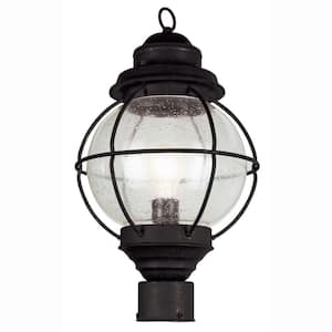 Catalina 19 in. 1-Light Black Outdoor Lamp Post Light Fixture with Seeded Glass