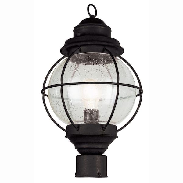 Bel Air Lighting Catalina 19 in. 1-Light Black Outdoor Lamp Post Light Fixture with Seeded Glass