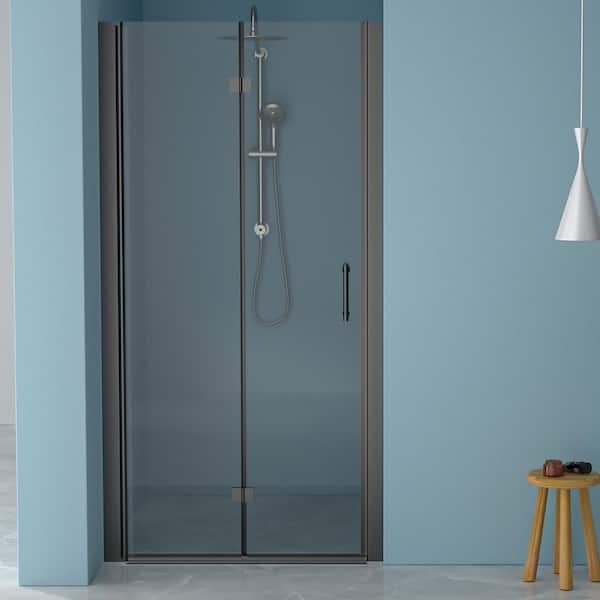 Coporesell 36 in. W x 72 in. H Bi-Fold Semi-Frameless Shower Door in Matte Black Finish with Clear Glass