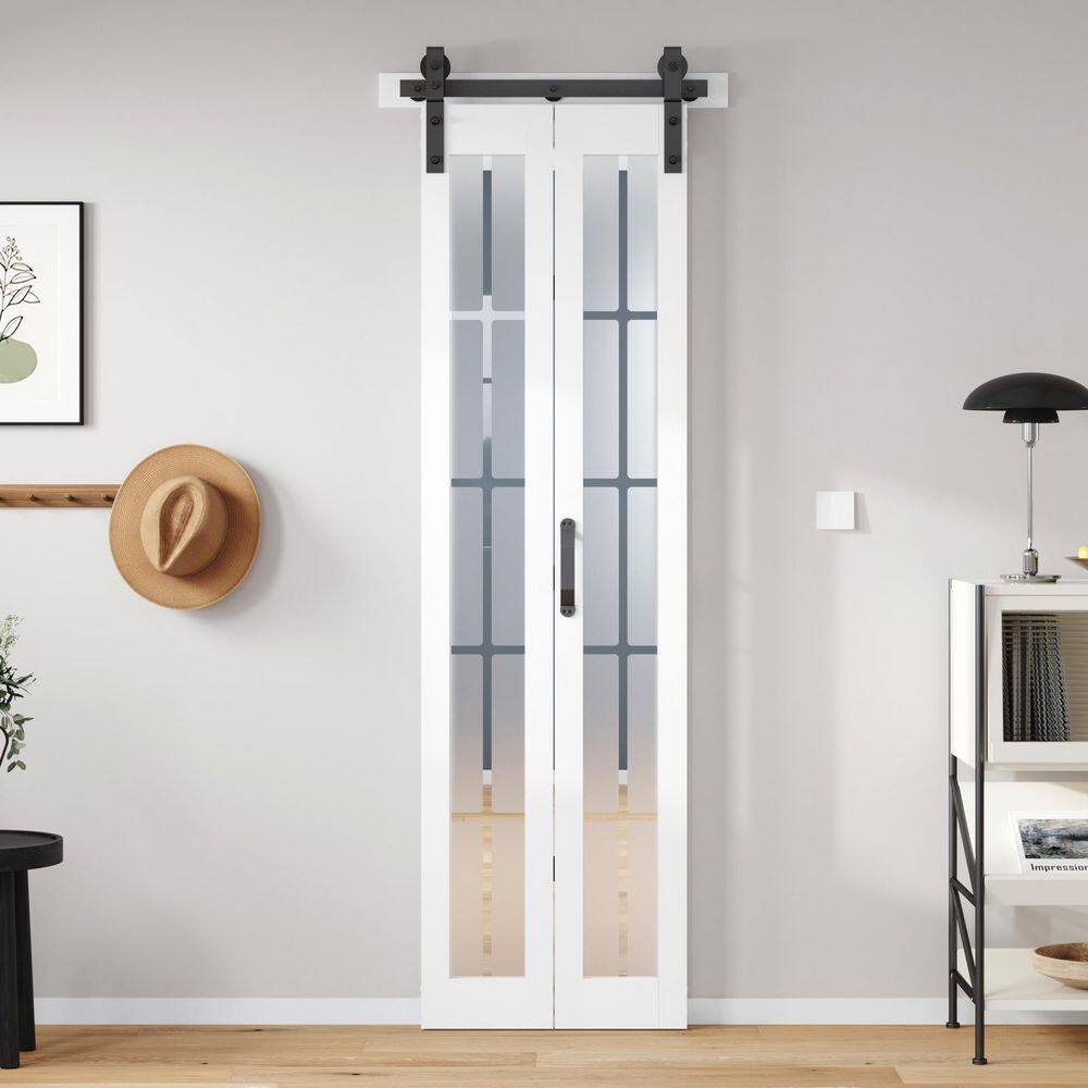 24 in. x 84 in. Full Lite Pre Assembled Frosted Glass Solid Core Wood White Finished Bi-Fold Door with Hardware price history on PriceWatchPro