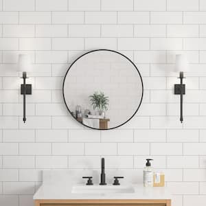 24 in. W x 24 in. H Small Round Anodized Aluminum Framed Wall Bathroom Vanity Mirror in Matte Black