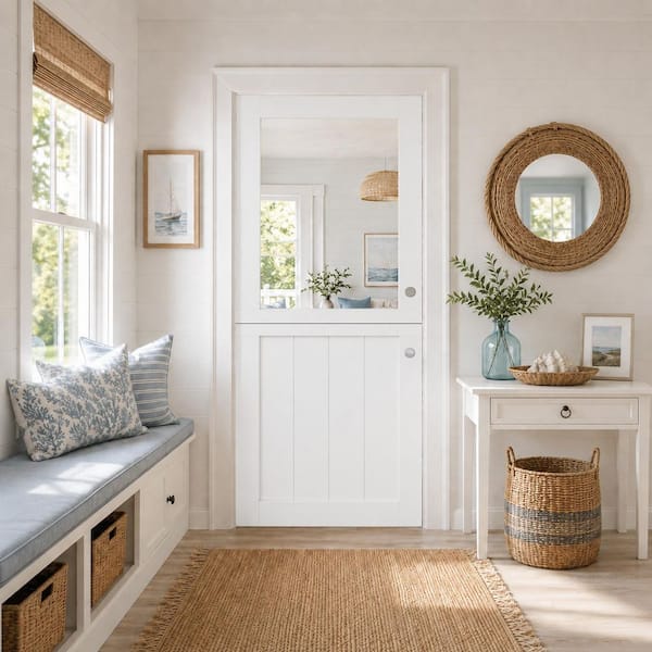 32 in. x 80 in. Primed White Finish Composite MDF Universal 1-Lite Clear Glass Dutch Half Door Wood Front Door Slab
