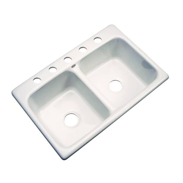 Thermocast Newport Drop-In Acrylic 33 in. 5-Hole Double Bowl Kitchen Sink in Biscuit
