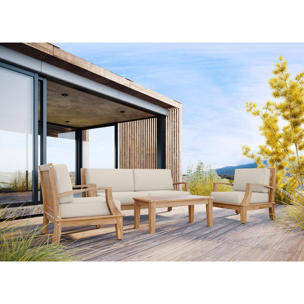 Eliane 4-Piece Teak Patio Deep Seating Set with Sunbrella Canvas Cushions