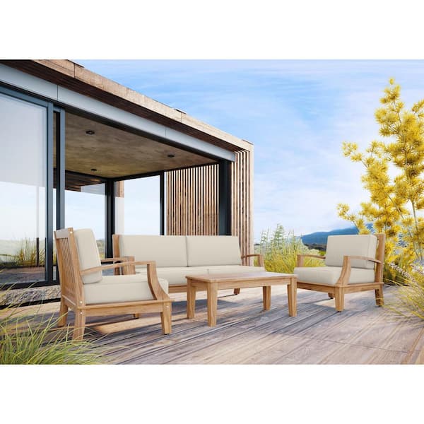 Unbranded Eliane 4-Piece Teak Patio Deep Seating Set with Sunbrella Canvas Cushions