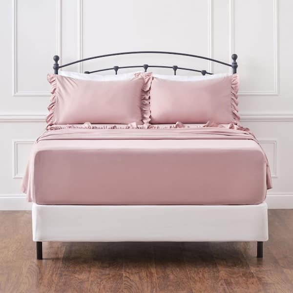 3-Piece Ruffle Chic Mauve Microfiber Bedsheets Set Twin
