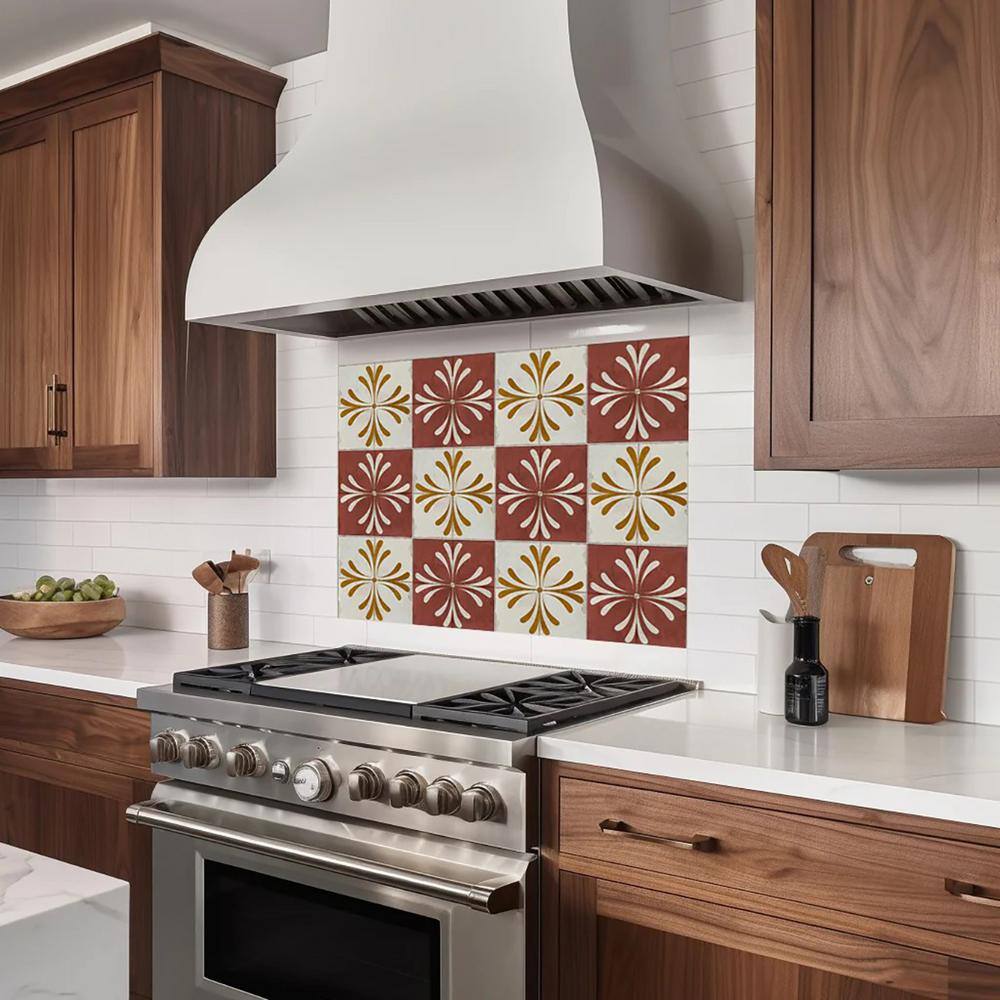 8x8-inch Dark Red and Beige Vinyl Peel and Stick Mosaic Tile Set