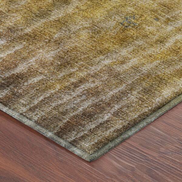 Mayfield Premium Machine Washable Abstract AMF2317 Gold 8 ft. x 8 ft. Round Rug