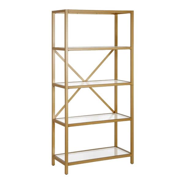 Meyer&Cross Etta 63 in. Brushed Brass Metal 4-Shelf Bookcase