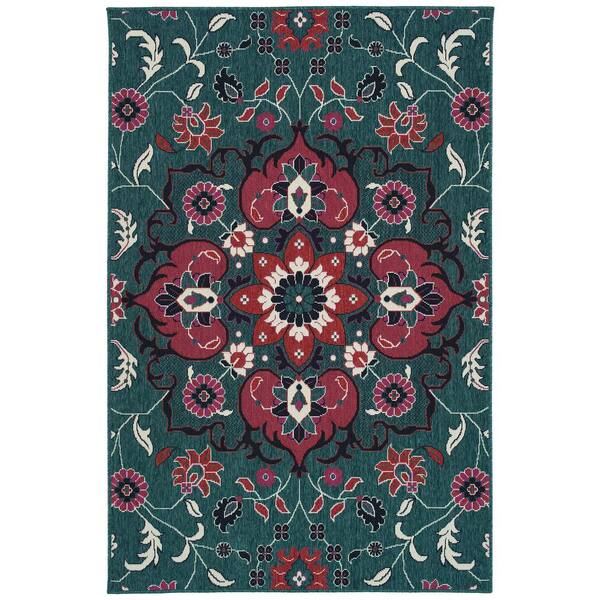 Bitki Teal 5 ft. 3 in. x 7 ft. 6 in. Rectangle Residential Indoor-Outdoor Area Rug