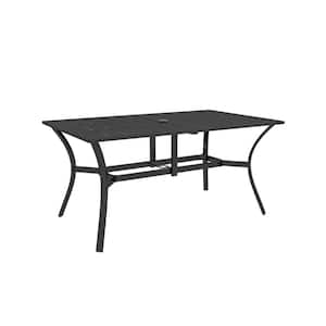 59 in. x 35.5 in. Steel Rectangle Outdoor Dining Table with Umbrella Hole for Garden, Balcony in Black